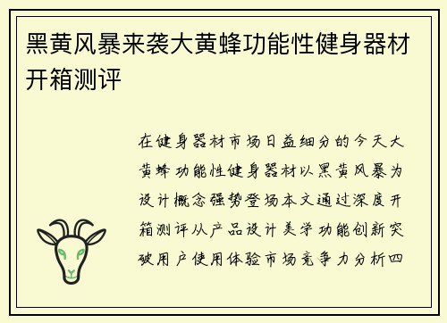 黑黄风暴来袭大黄蜂功能性健身器材开箱测评
